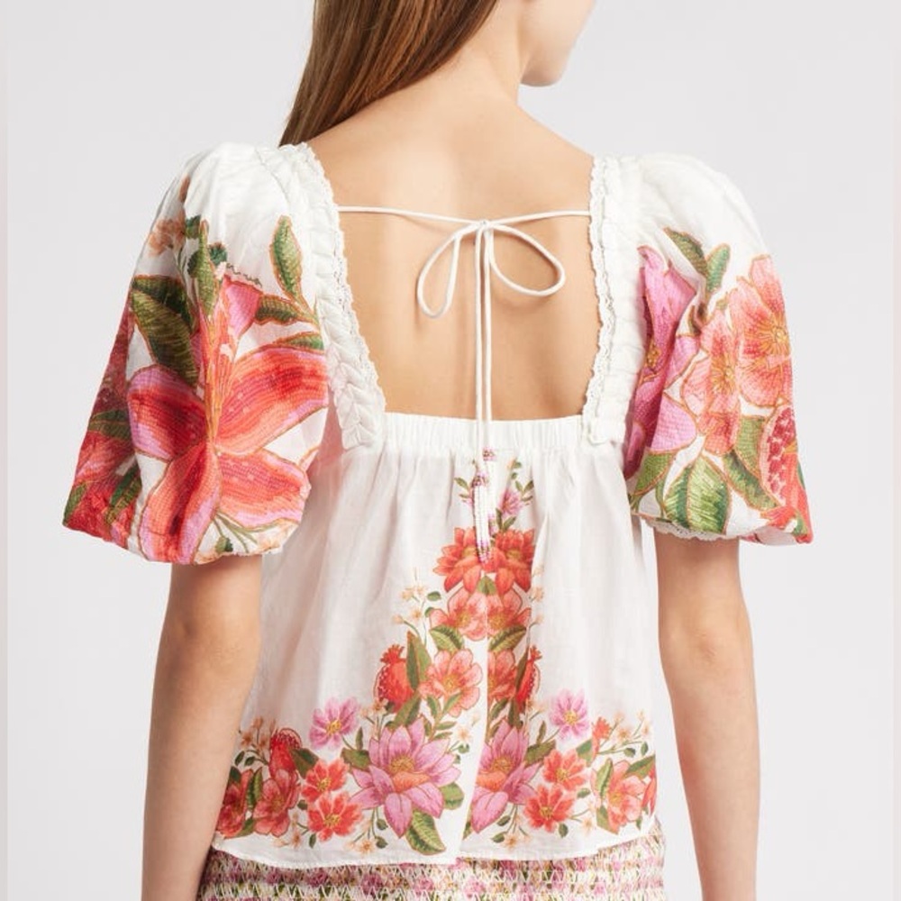 FARM Rio Off-White Square Neck Summer Fruit Blouse Size Large NWT - Picture 3 of 16
